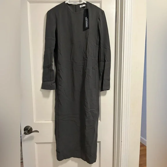 zara grey wool dress ZARA. Long grey knit dress Ts – Hibuy market